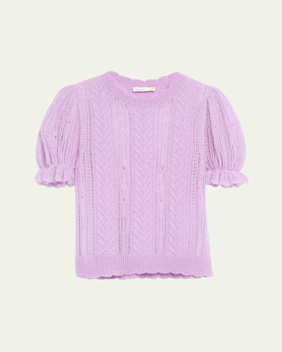 Mavis Openwork Knit Puff-Sleeve Top