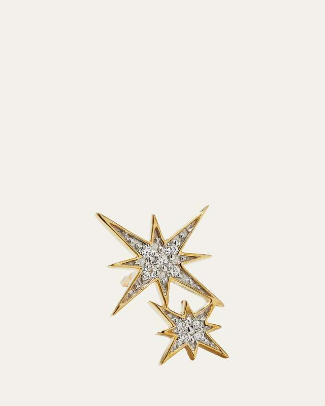 14k Yellow and White Gold Diamond Starburst Earring, Single