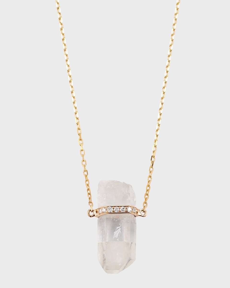 14k Yellow Gold Crystal Quartz and Diamond Bar Necklace