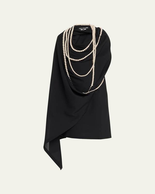 Draped Pearl Necklace Mini Dress
