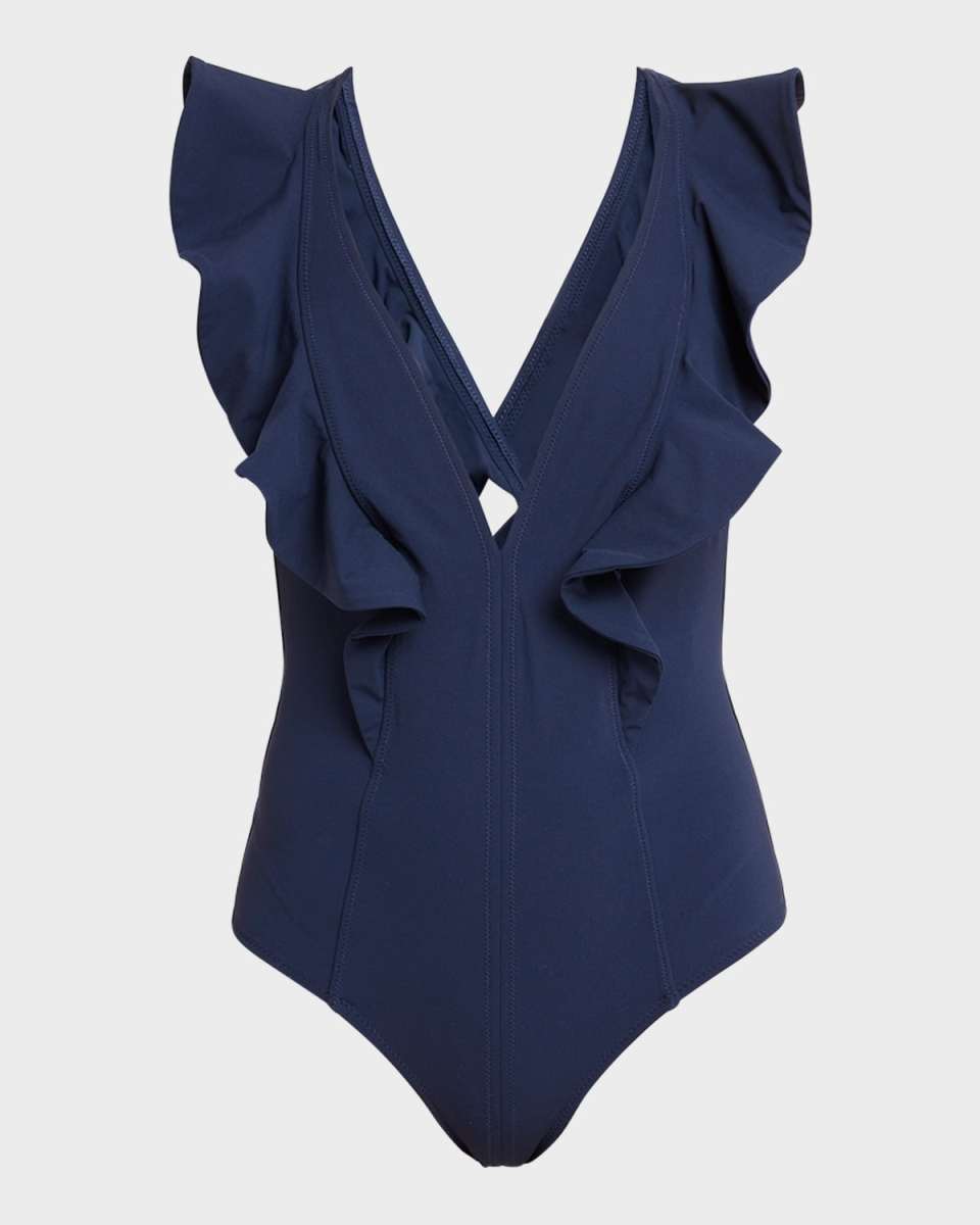Evelina Ruffle Plunge One-Piece Swimsuit