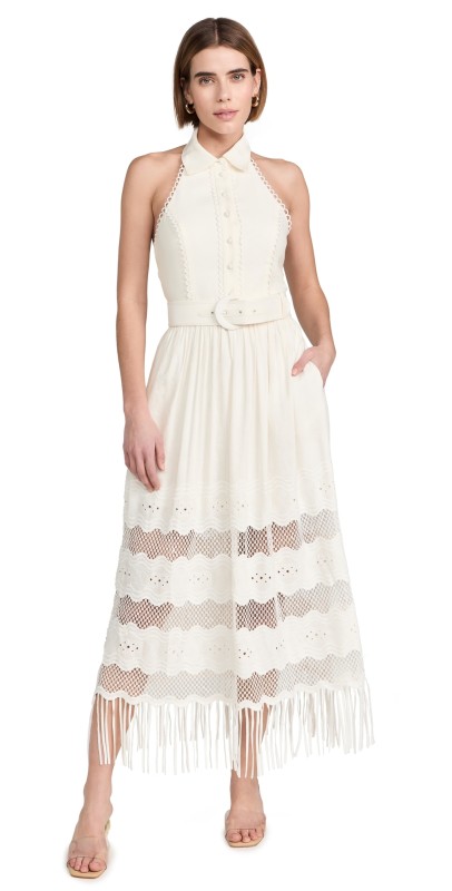 Rebecca Vallance Giovanni Halter Midi Dress Ivory