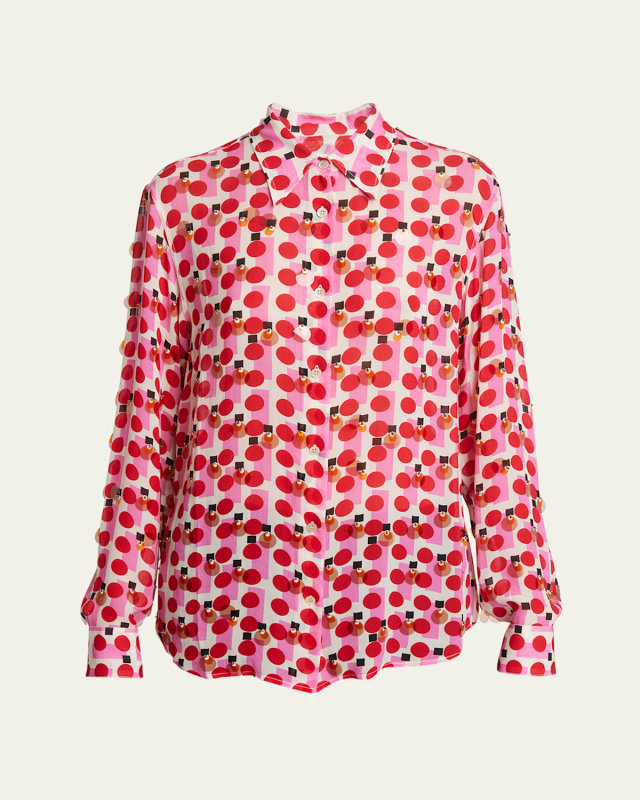 Chowy Sequin Abstract-Print Collared Shirt