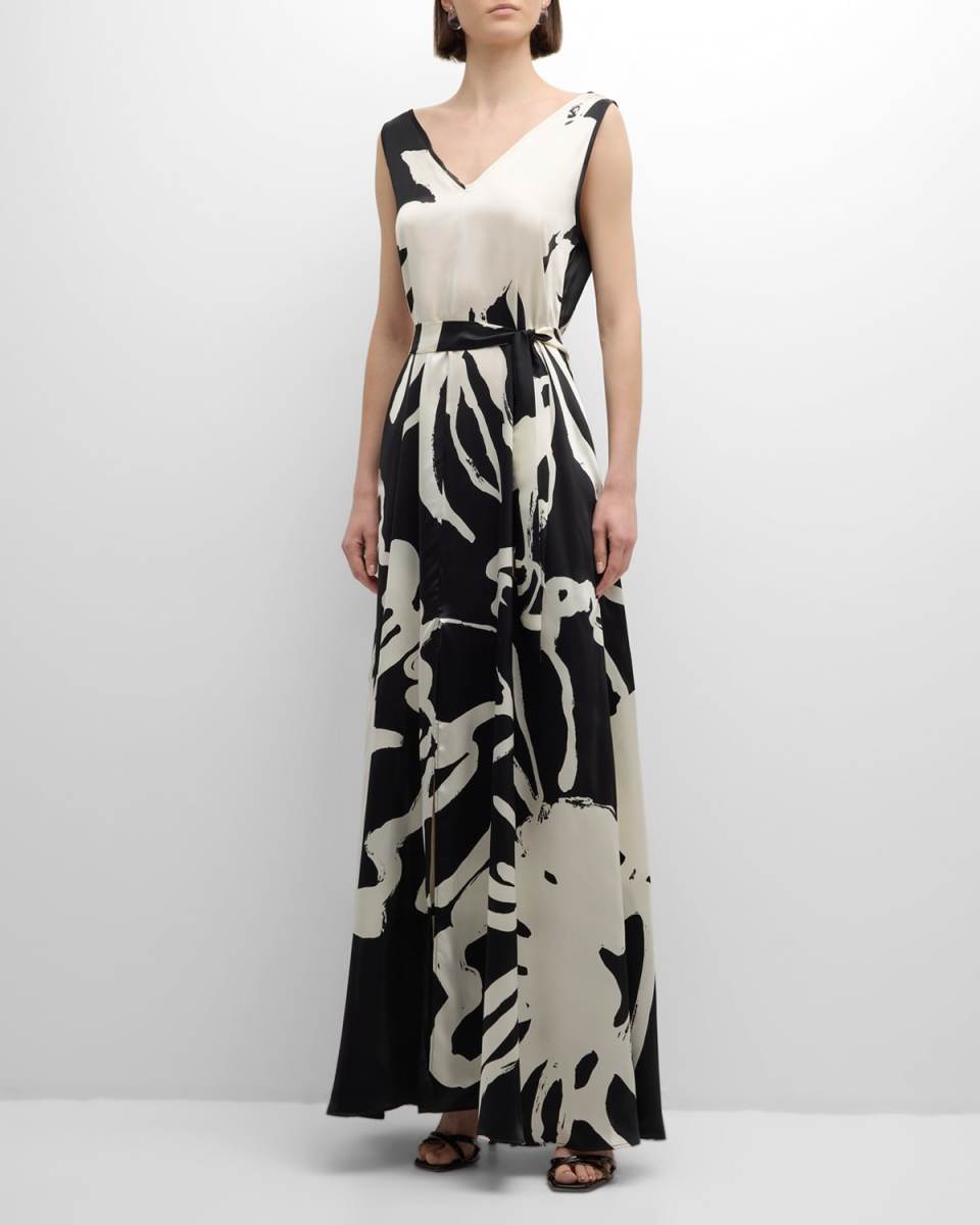 Floral-Print Silk Sleeveless Maxi Dress