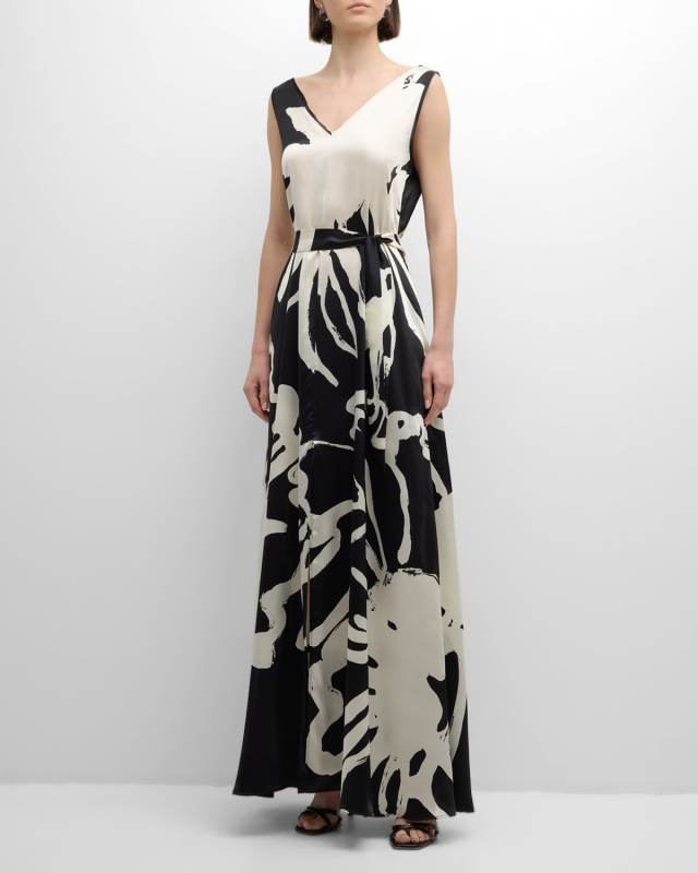 Floral-Print Silk Sleeveless Maxi Dress