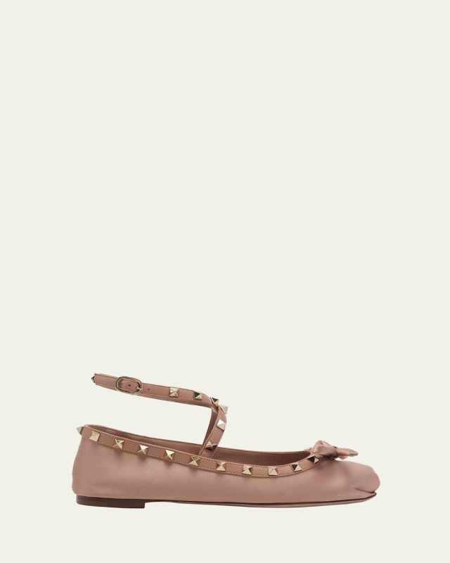 Rockstud Satin Ballerina Flats