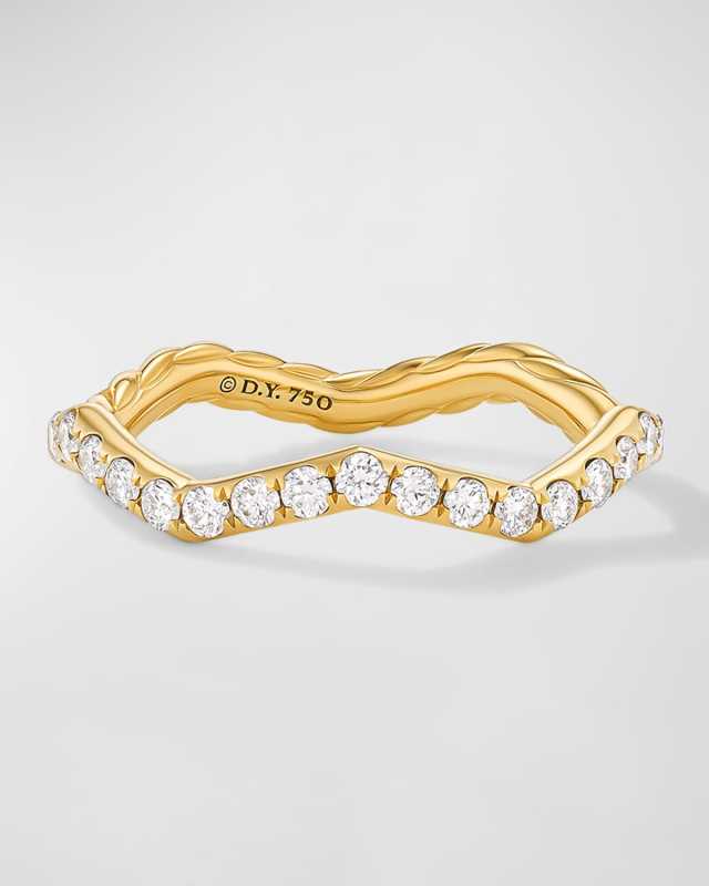 Zig Zag Stax Ring with Diamonds in 18K Gold, 2mm