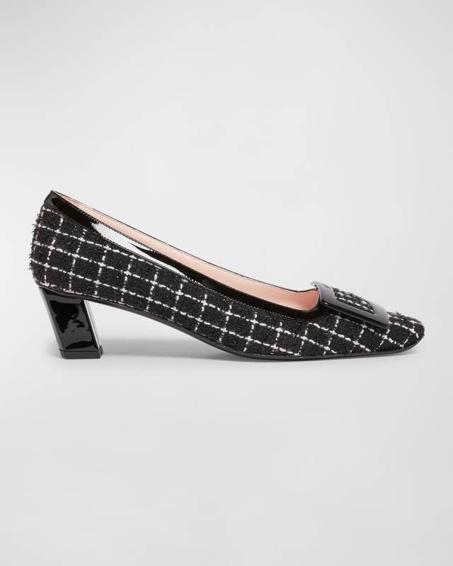 Belle Vivier Tweed Buckle Pumps