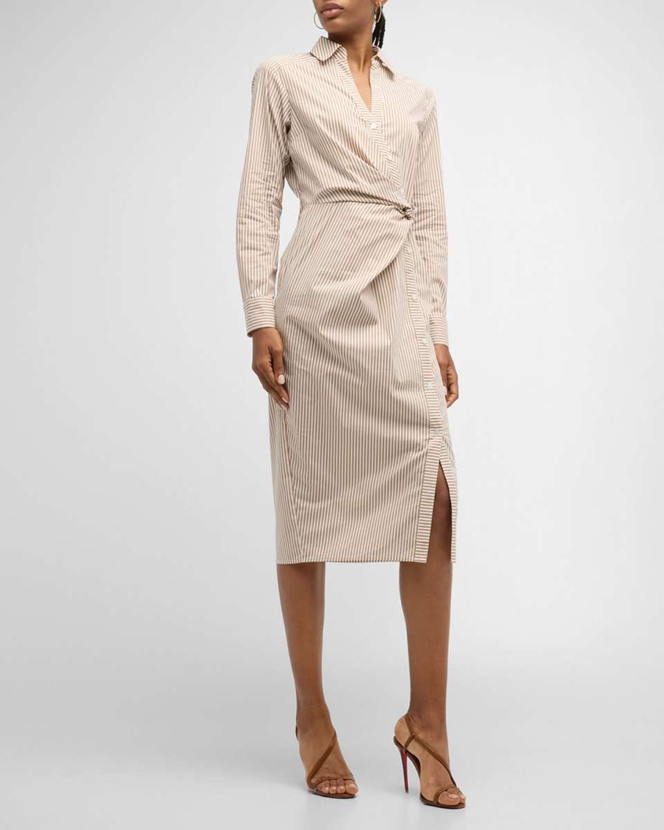 Wright Striped Long-Sleeve Midi Shirtdress