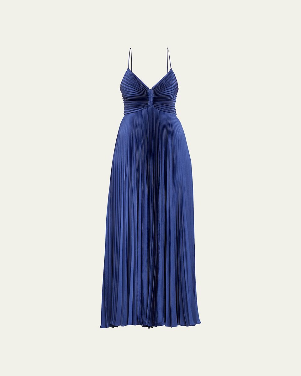 Aries Pleated Open-Back Maxi Dress