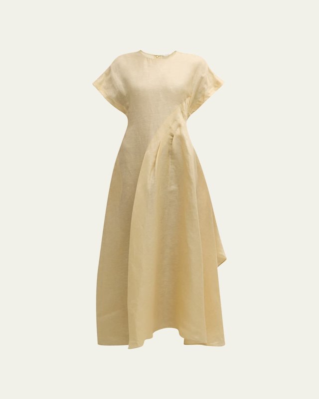 Pleated Short-Sleeve Maxi Dress