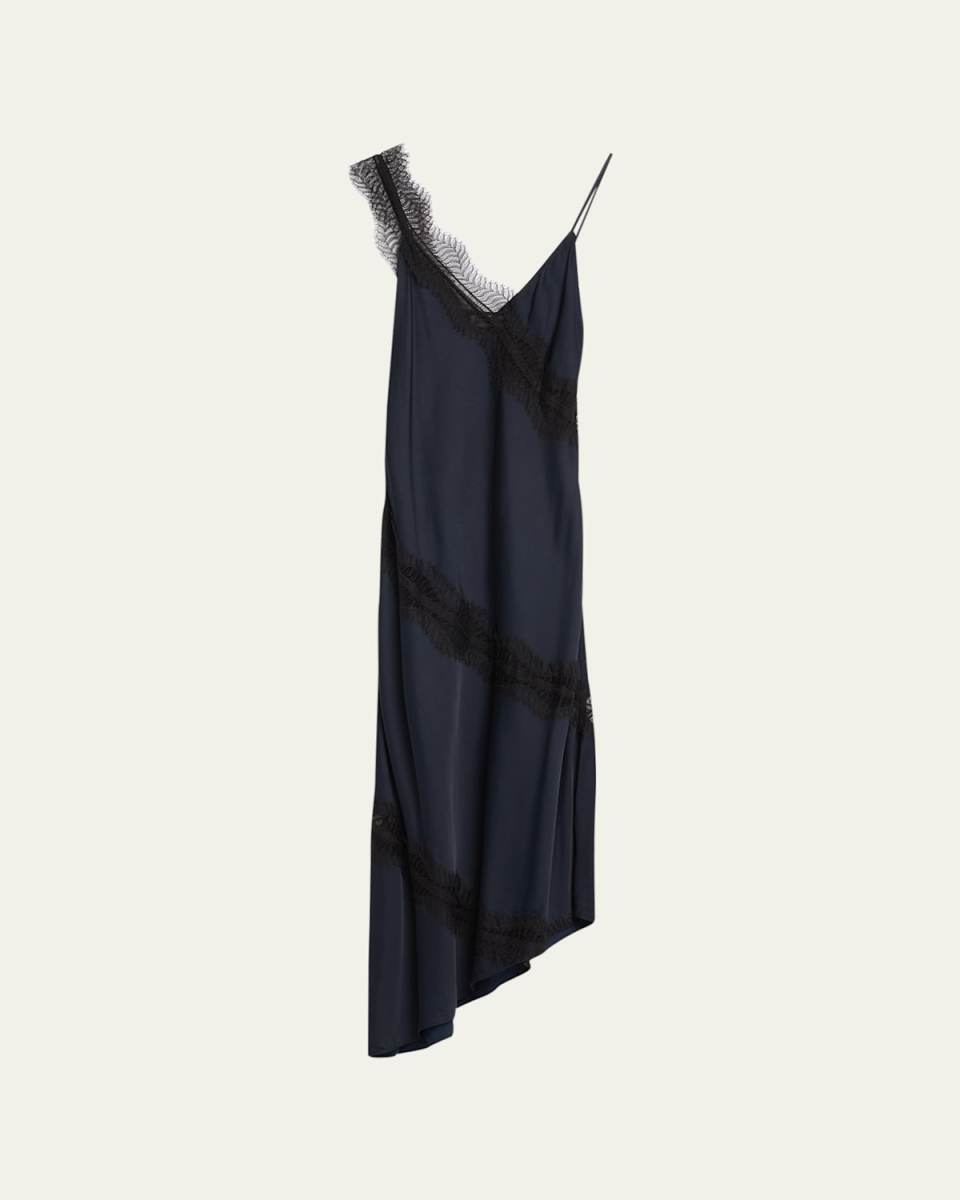 Soleil Satin Lace Asymmetric Maxi Dress