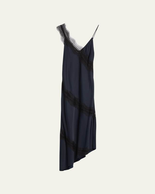 Soleil Satin Lace Asymmetric Maxi Dress