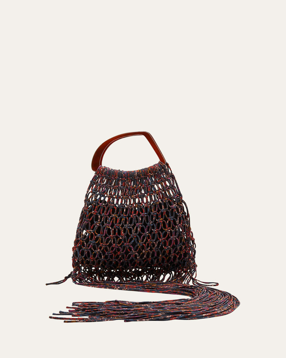 Fringe Macrame Top-Handle Bag