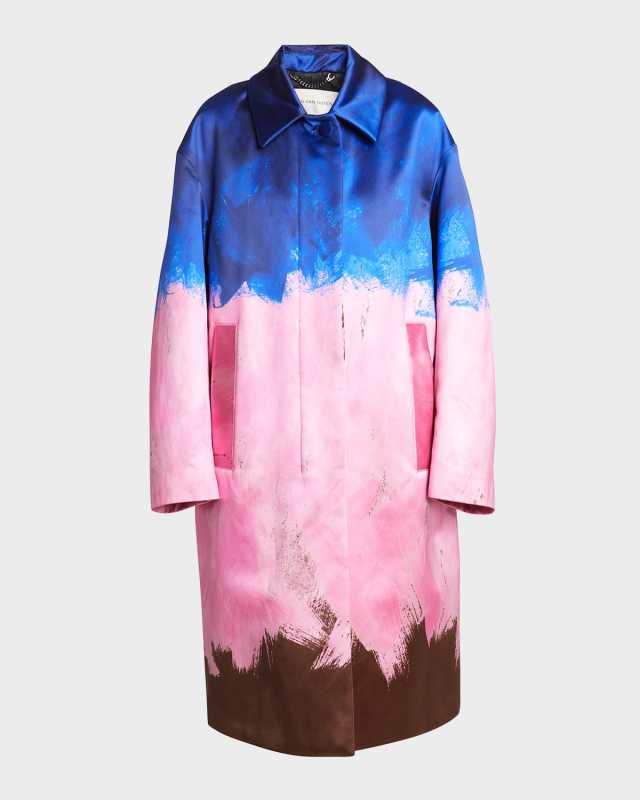 Ranks Brushstroke-Print Oversized Silk Coat