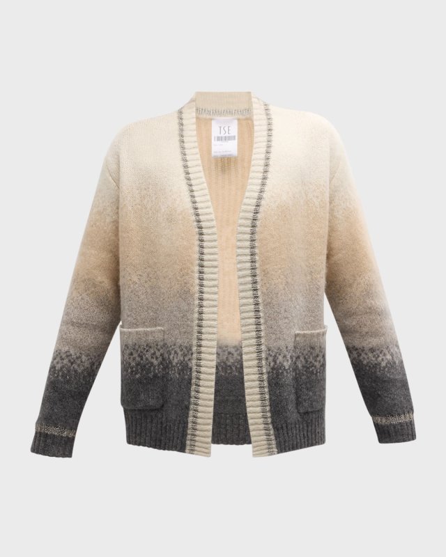Cashmere-Lurex Ombre Stripe Cardigan