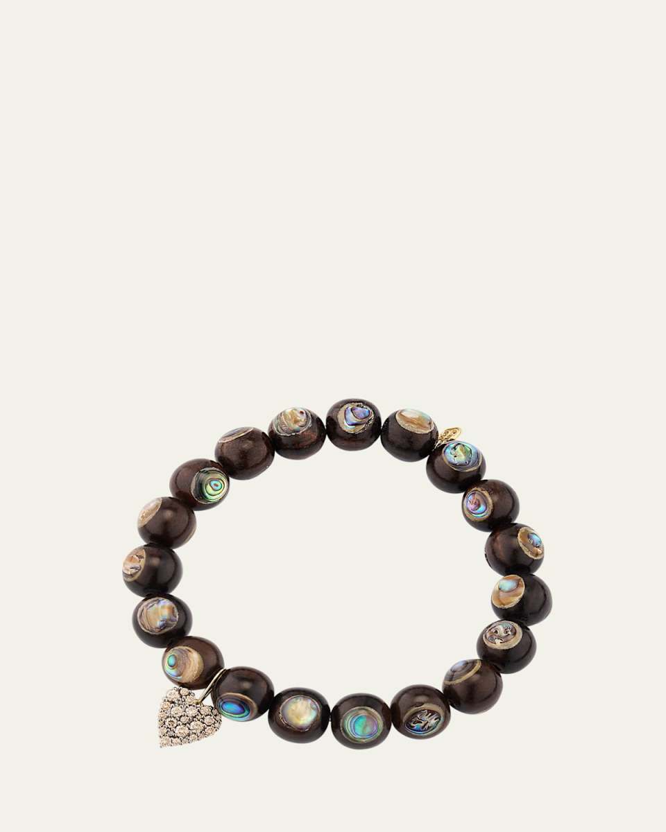 Abolone Beaded Bracelet with Small Diamond Heart Charm
