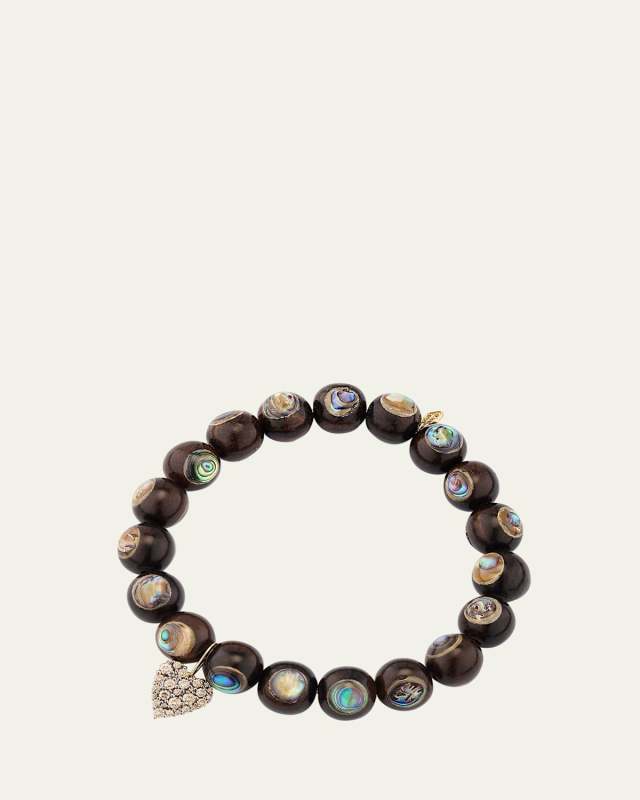 Abolone Beaded Bracelet with Small Diamond Heart Charm