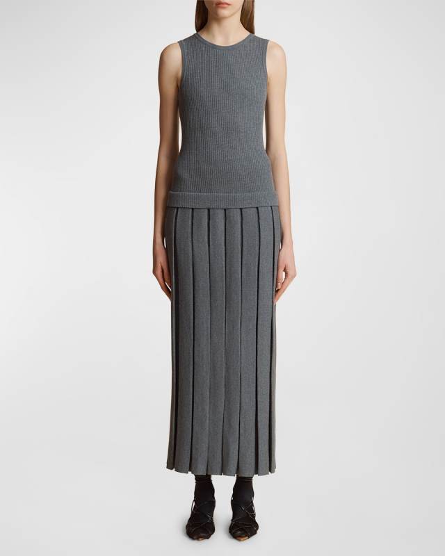 Cassette Pleated Wool Dress