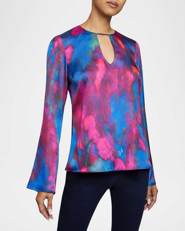 Noa Cutout Abstract-Print Charmeuse Blouse