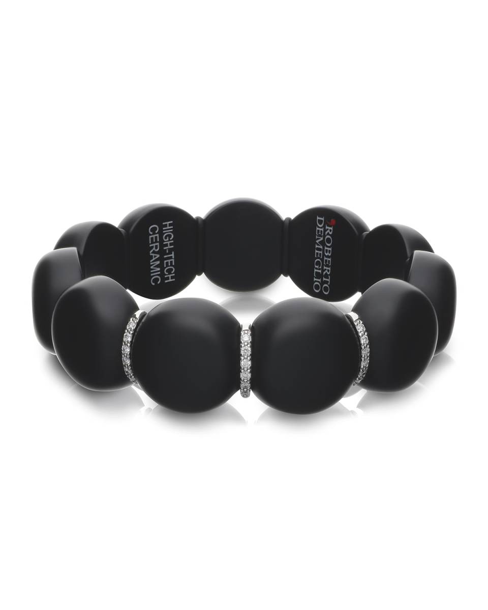 Dama Ceramic Beaded Stretch Bracelet with 3-Diamond Rondelles