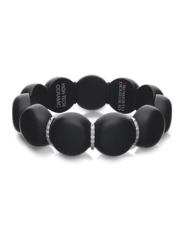 Dama Ceramic Beaded Stretch Bracelet with 3-Diamond Rondelles