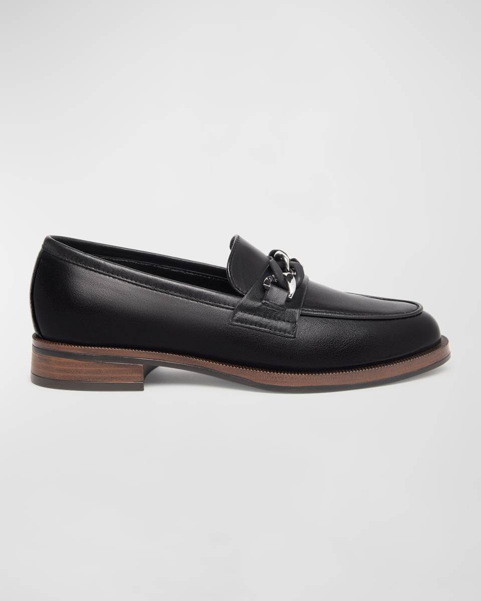 Leather Chain Slip-on Loafers