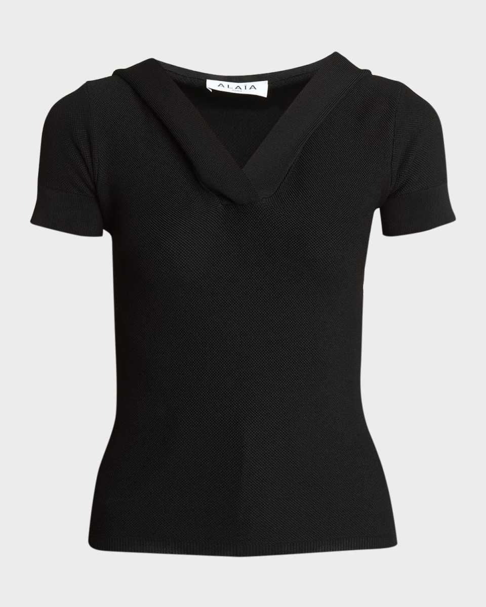 Hooded V-Neck Short-Sleeve Top
