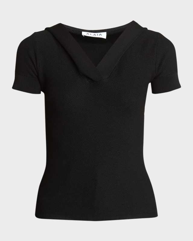 Hooded V-Neck Short-Sleeve Top