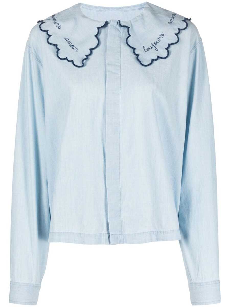 oversize-collar embroidered shirt
