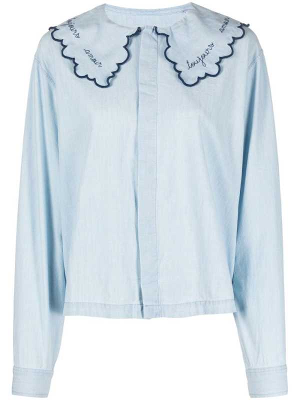 oversize-collar embroidered shirt
