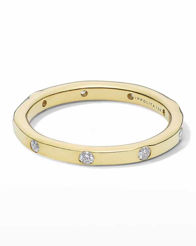 Thin Band Ring in 18K Gold with Diamonds