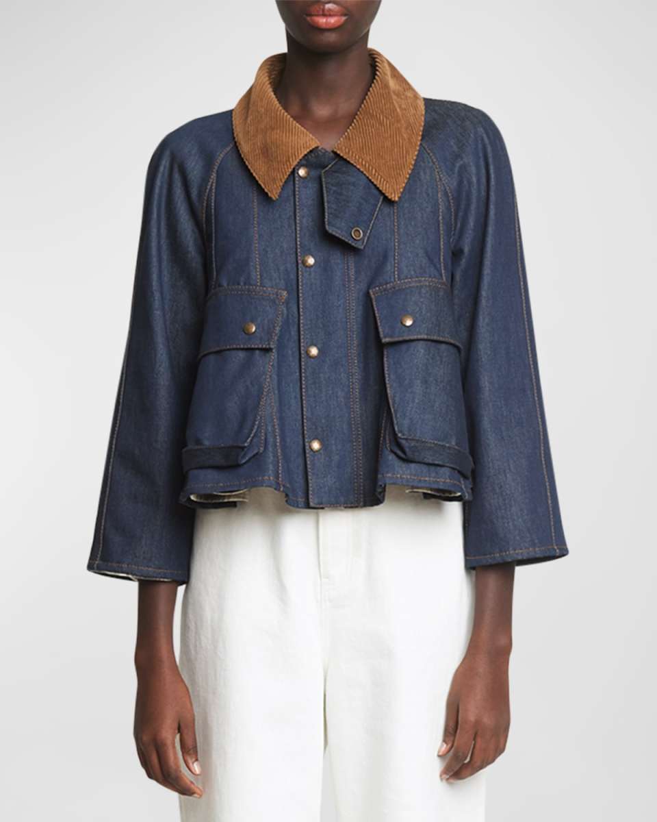 Collared Denim Trapeze Jacket