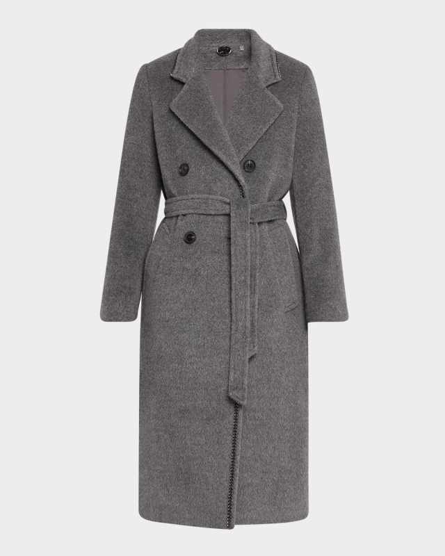 Lyra Chain-Trim Double-Breasted Coat