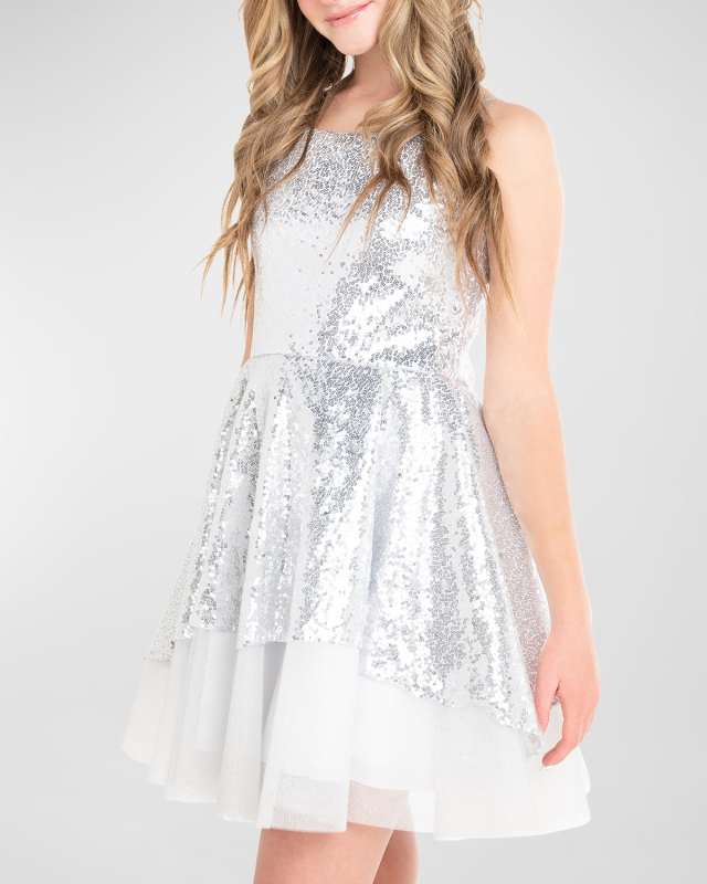 Girl's Nancy Sequin Overlay Tulle Dress, Size 4-6