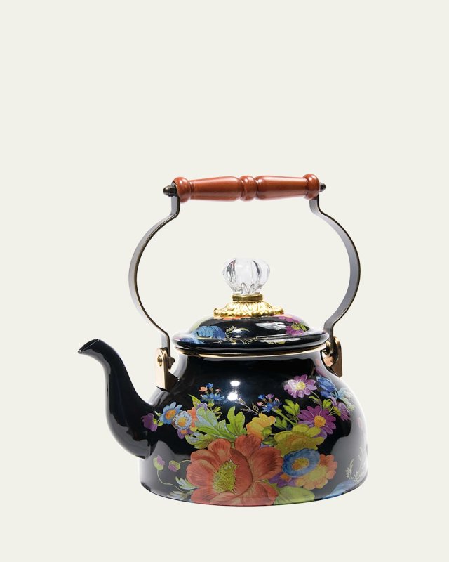 Flower Market Black Two-Quart Tea Kettle