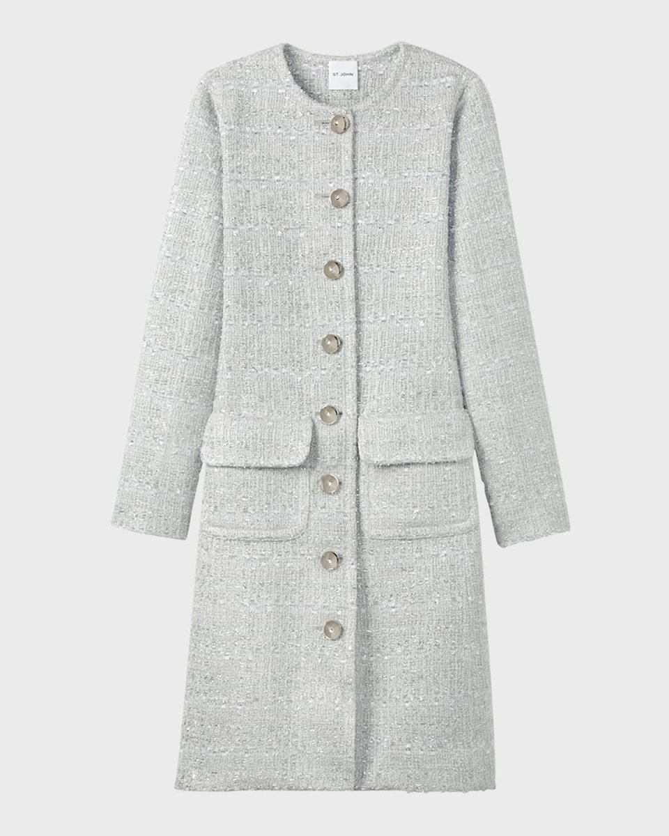 Metallic Eyelash Tweed Knit Top Coat