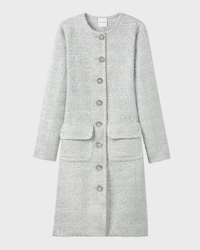 Metallic Eyelash Tweed Knit Top Coat