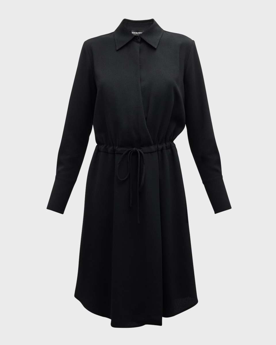 Faux-Wrap Drawstring Shirtdress