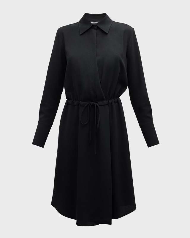 Faux-Wrap Drawstring Shirtdress