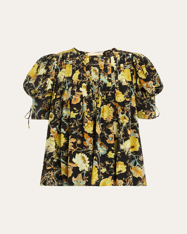 Marion Tie Puff-Sleeve Silk Blouse