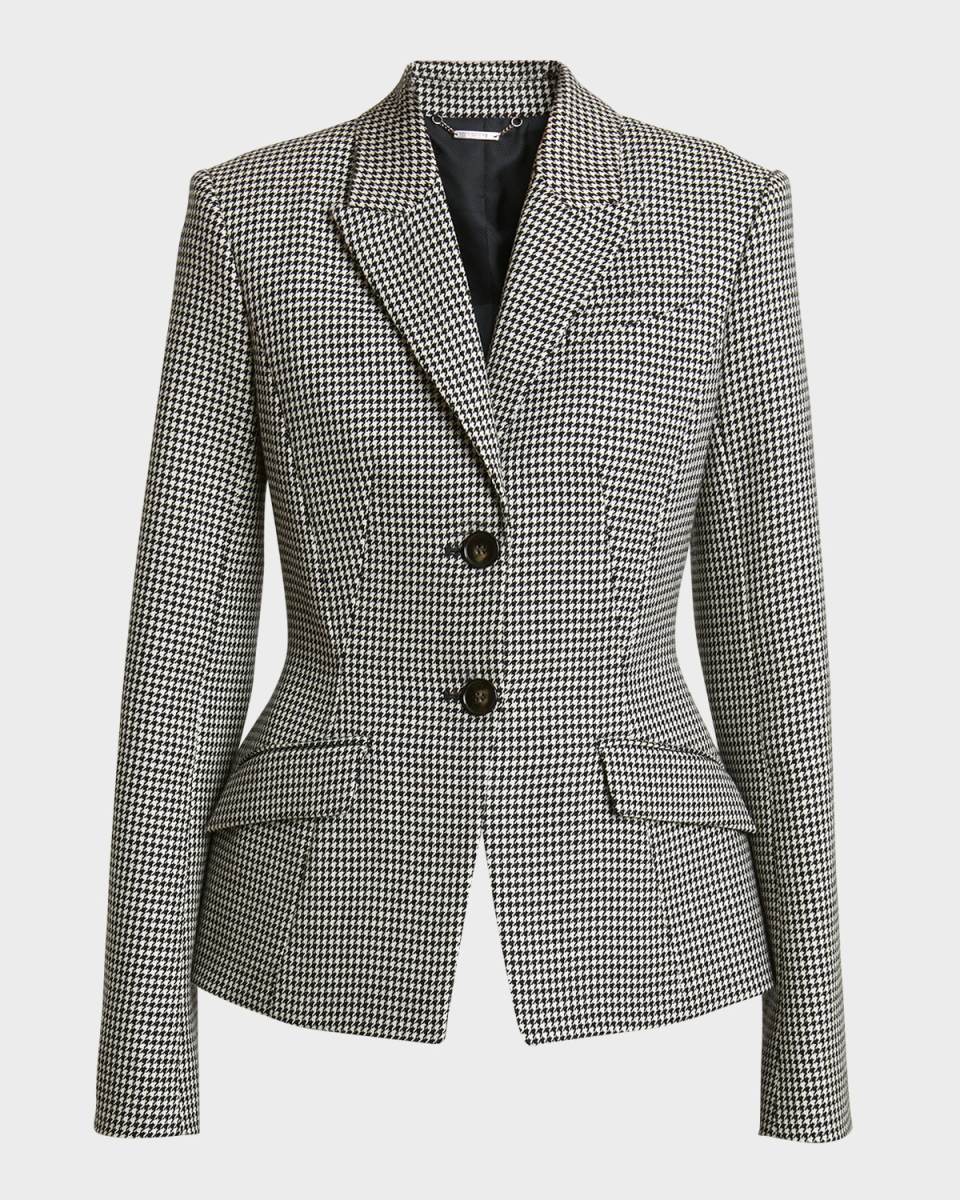 Houndstooth Single-Breasted Tailored Blazer
