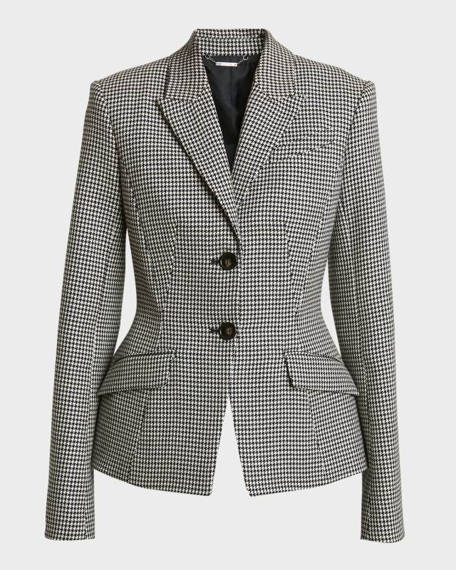 Houndstooth Single-Breasted Tailored Blazer