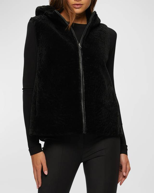 Reversible Shearling Lamb Hooded Vest