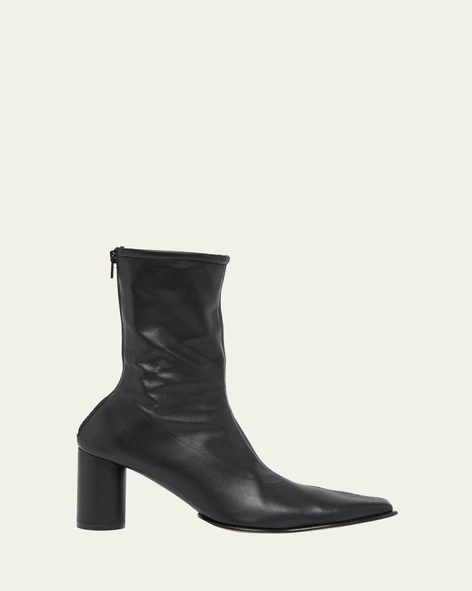 Leather Square-Toe Zip Booties