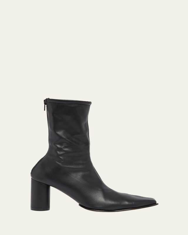 Leather Square-Toe Zip Booties