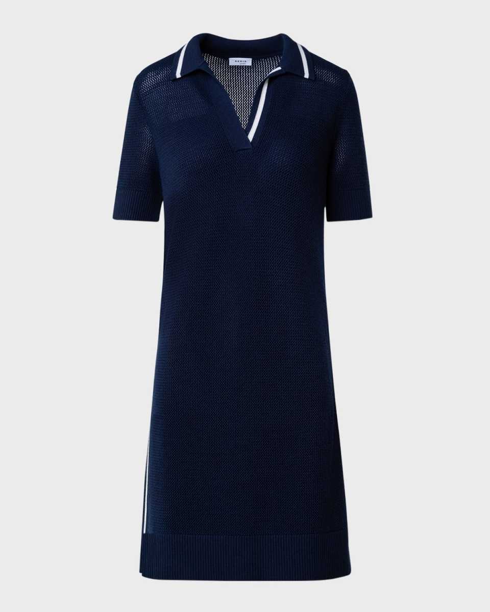 Short-Sleeve Signature Mesh Knit Polo Shirtdress