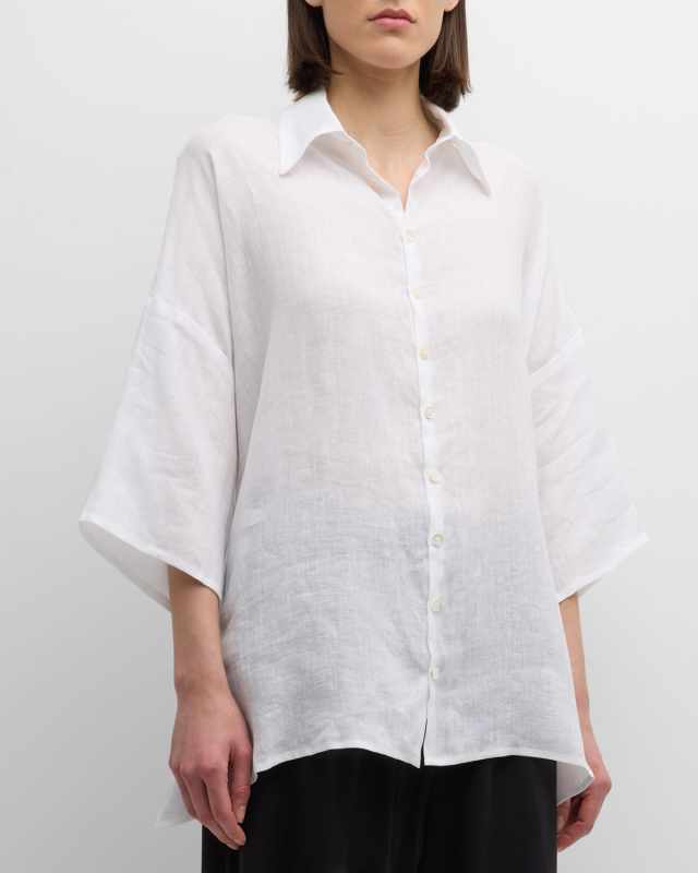 Sloped Shoulder Wide A-Line Shirt With Collar (Long Length)