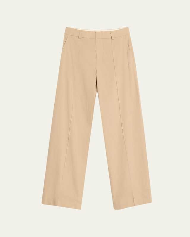 Stretch Linen High-Waist Pintuck Wide-Leg Pants