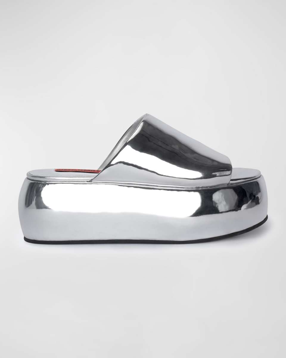 Cloudy Vegan Metallic Platform Slide Sandals